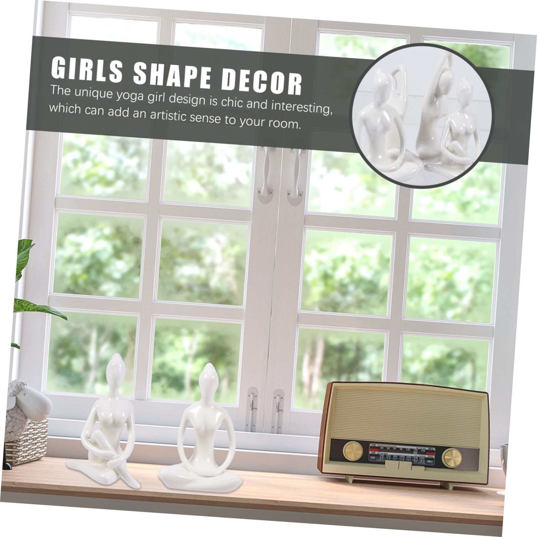 Mobestech Adornos Artesanales de Cerámica Varios Estilos para Escritorio y Decoración del Hogar Varios Estilos Juego de 4 Pieza Decorativa Delicada y Chic de Chicas en Yoga