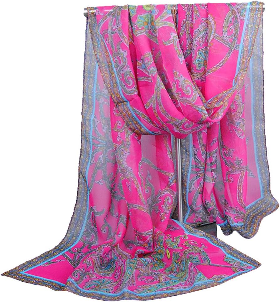 Alysee Women Chiffon Fabric Indian Style Print Long Scarf Shawl Wrap