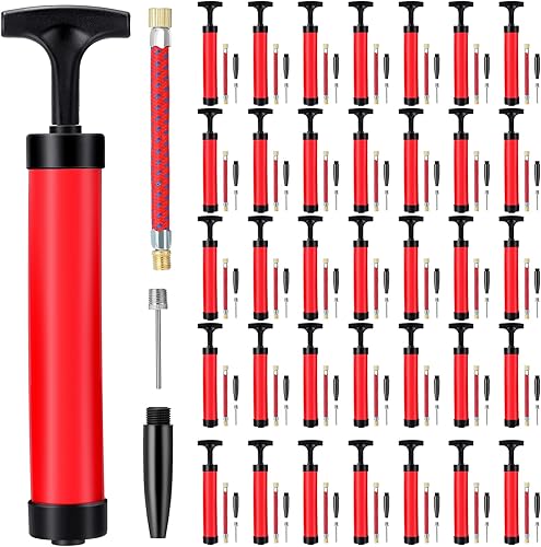 Juego de 50 bombas de bolas, bomba de aire portátil de mano para pelotas deportivas inflador con manguera de extensión de aguja, bomba de fútbol