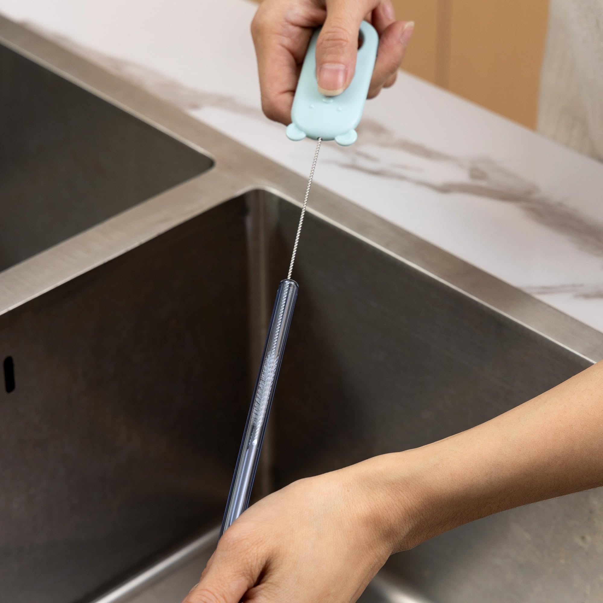 Chemimoso Cepillo giratorio de silicona para limpieza de biberones, 13.4 pulgadas de largo, limpiador de botellas de agua para biberones, botellas deportivas, jarrón, cristalería, (con un pequeño