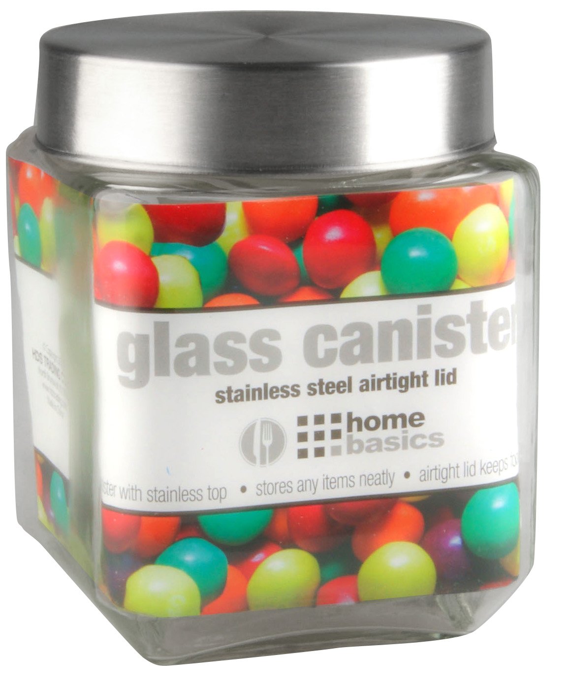 Home Basics Medium 40 oz. Square Glass Canister Jar Container Fresh Sealed with Air-Tight Stainless-Steel Twist Top Lid for Kitchen Pantry Food Storage Organization, Clear