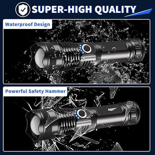 Miniatura 6 de Paquete de 3 linternas recargables de alto lúmenes, linterna súper brillante, 5 modos de linterna LED recargable, linternas tácticas ajustables de