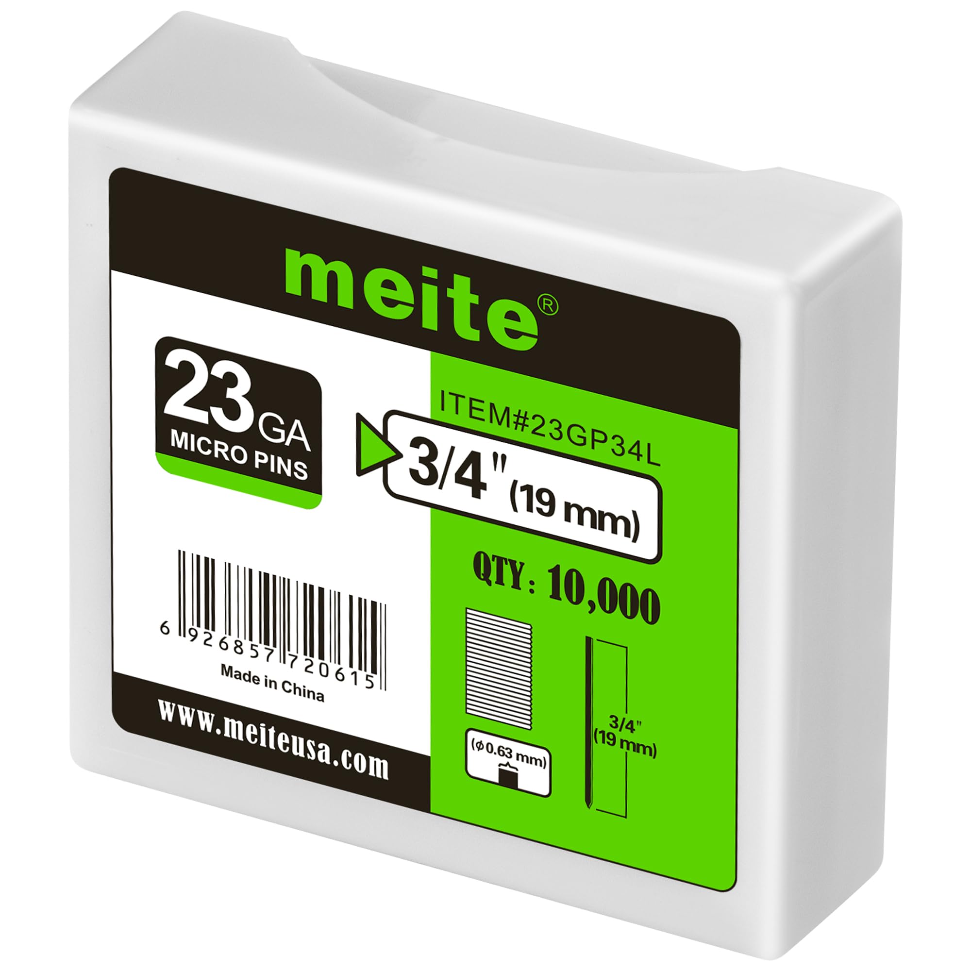 meite23 Gauge Pin Nails, 19 mm Micro Headless Brad Nails for Pin Nailer - Galvanised Pins Nail Gun Nails, Ideal for Fine Woodworking and Trim Work (10,000 Counts)