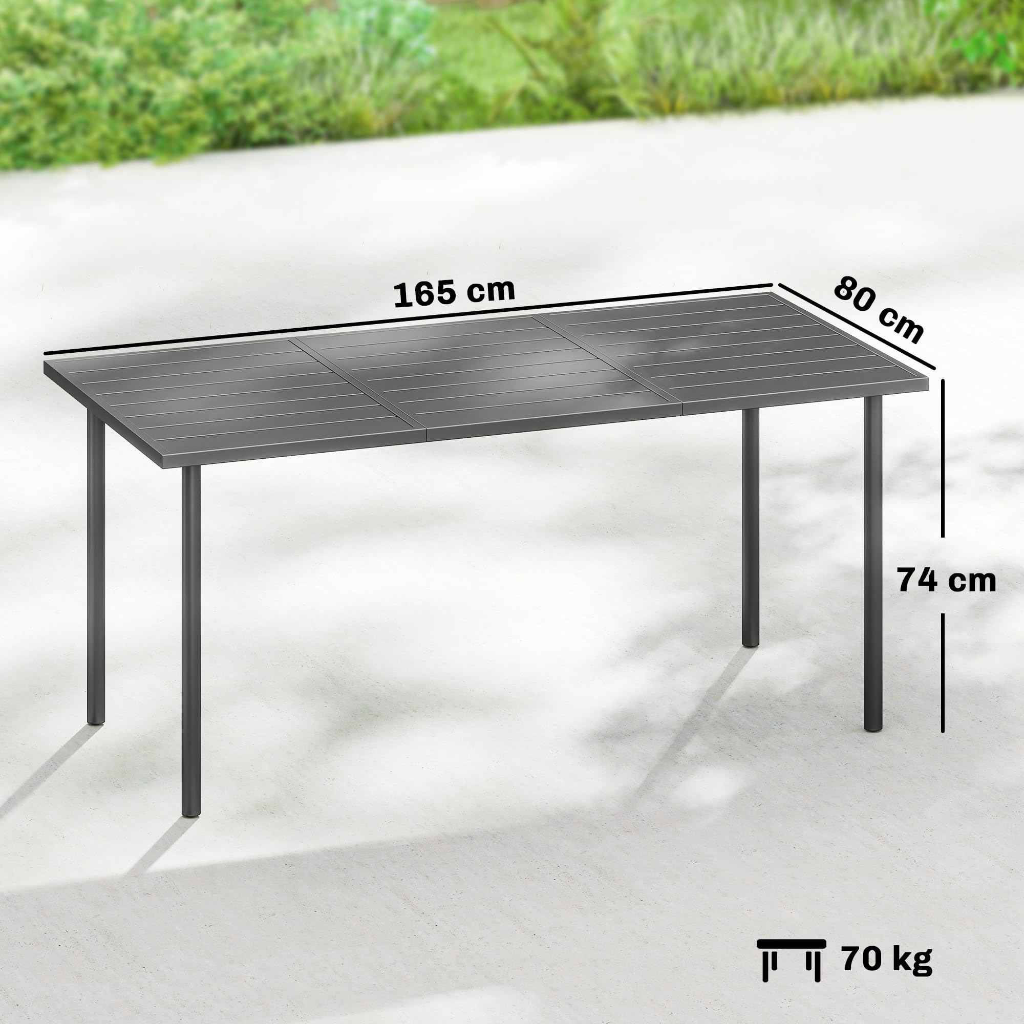 Outsunny Table de Jardin rectangulaire 165 x 80 cm métal Gris foncé