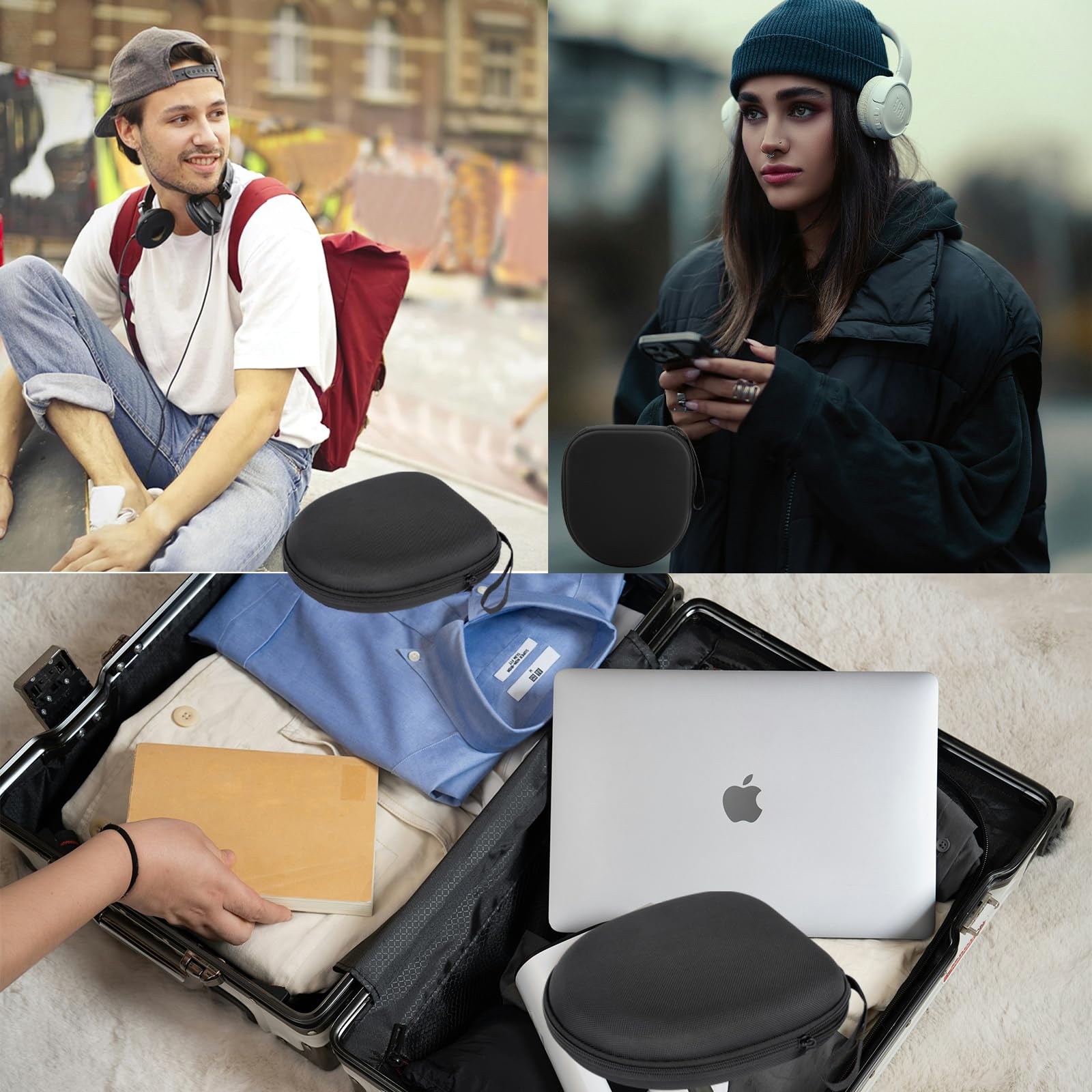 Borsa compatibile con JBL Tune 510BT 520BT 500 720 BT 770 NC 760 NC, Sony WH-CH520 WH-CH720N, cuffie wireless con cancellazione del rumore, custodia portatile per cuffie da viaggio (Nero)