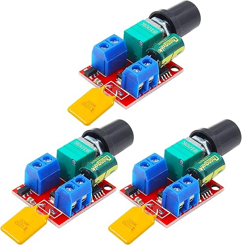 Miniatura 2 de Lifcratms Paquete de 3 mini controlador de velocidad de motor PWM DC, CC 3 V, 6 V, 12 V, 24 V, 35 V, 5 A, interruptor de control de velocidad,