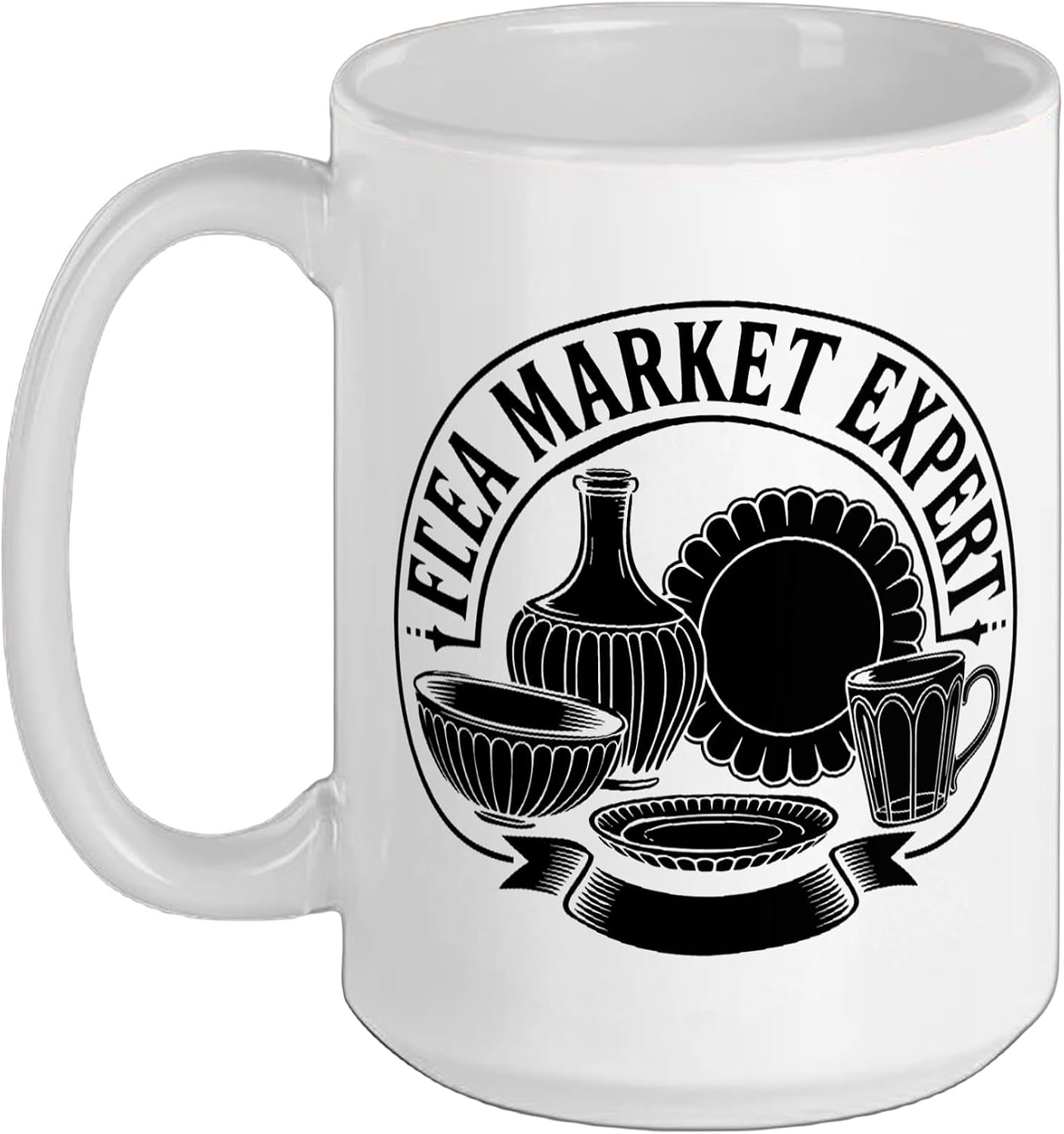Depression Glass Collector Flea Market Antique Finds Vintage Ceramic Mug, White, 15oz