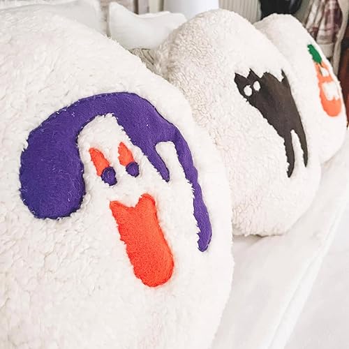 Miniatura 5 de Almohada de galletas de Halloween, 1 unidad, almohada decorativa para sofá, cojín de peluche con forma de calabaza y gato, cojín de felpa peluda
