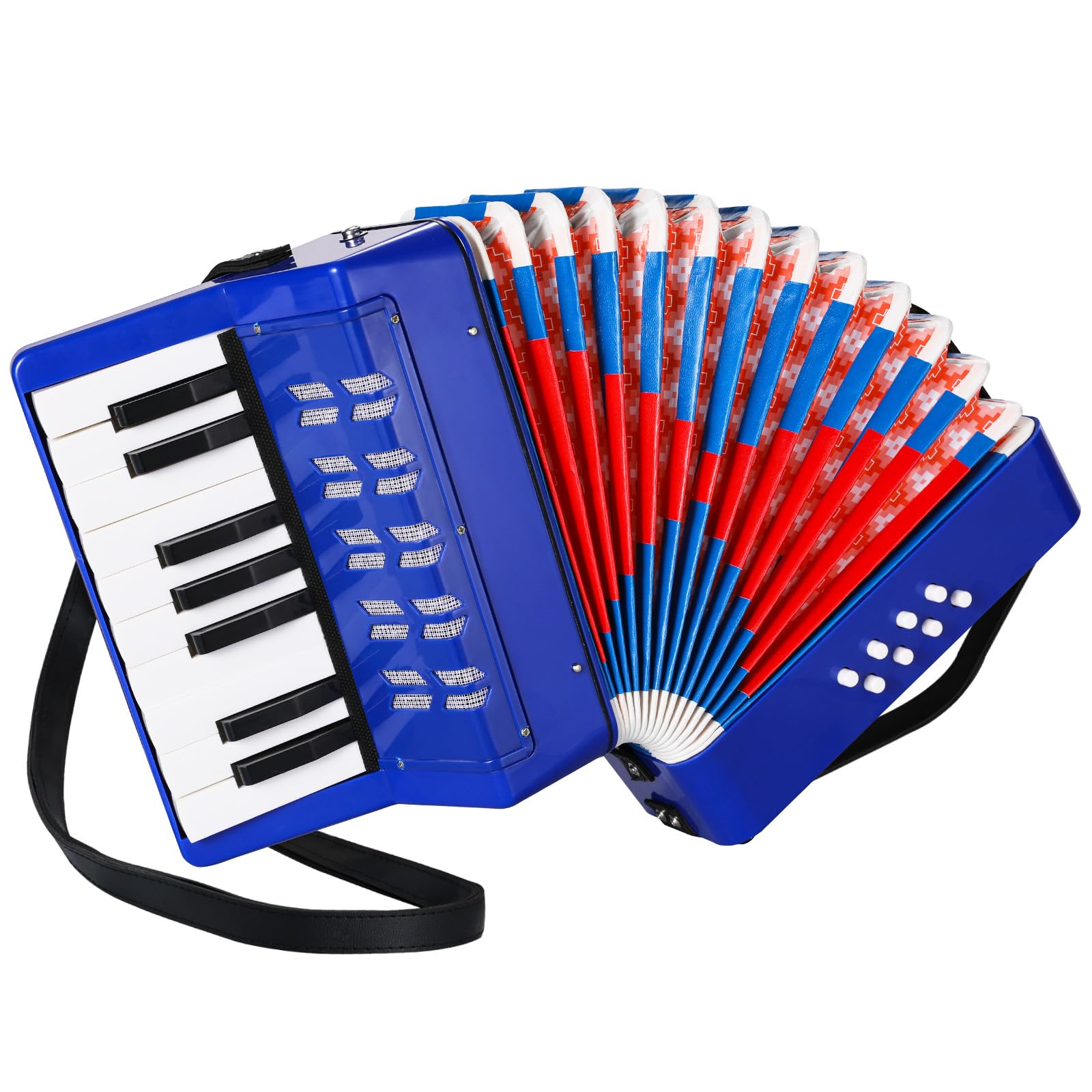 Akordeon dla dzieci, akordeon fortepianowy, 17 przycisków, 8 basów, instrument muzyczny akordeon z regulowanym paskiem do noszenia, akordeon dla dorosłych i dzieci od 3 lat, harmonijka, prezent dla