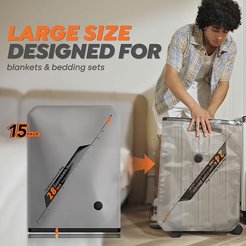 Vista 22 de Juego de bolsas de almacenamiento de viaje con bomba inalámbrica recargable, paquete de 15 bolsas portátiles ahorradoras de espacio para viajes