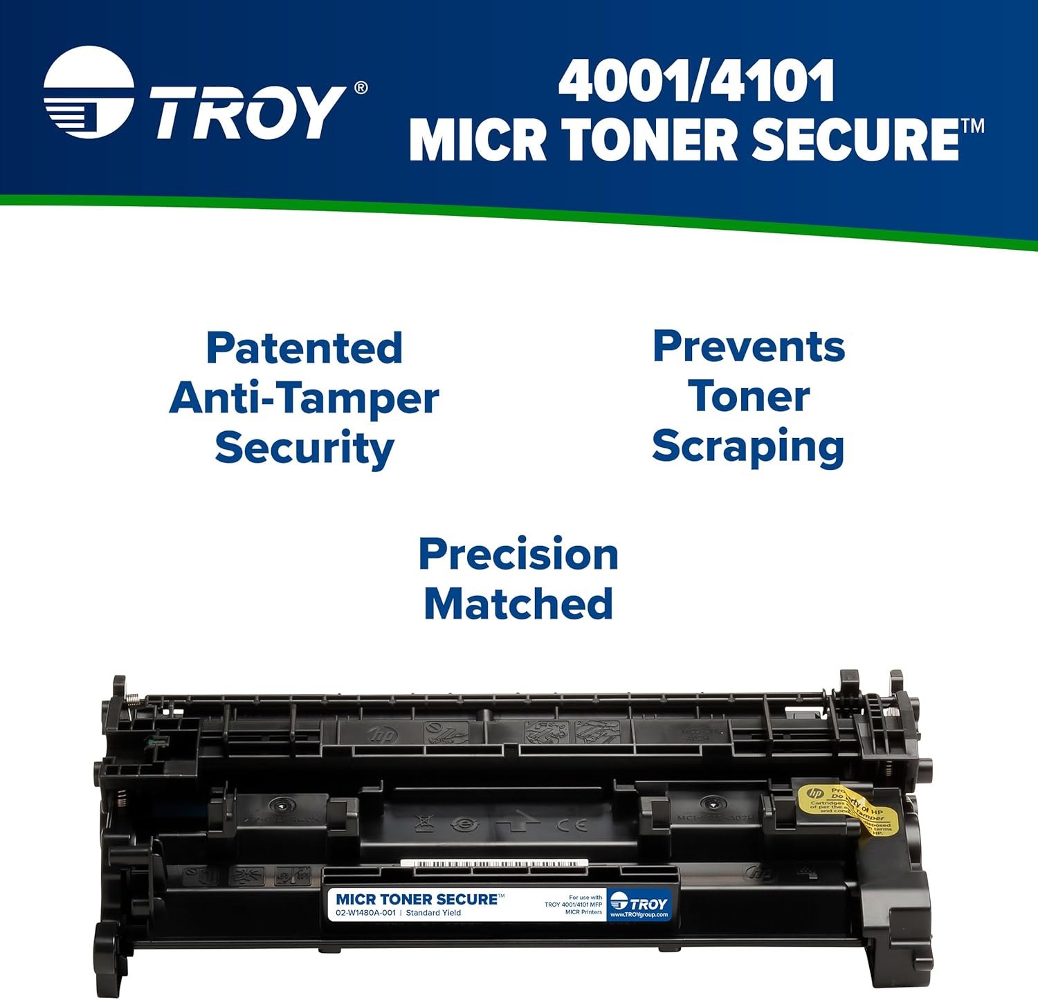 Troy 4001/4101 MICR Toner Secure Standard Yield Cartridge, Check Printing, Coordinating HP Part Number: W1480A, Yields 2900 Pages, Black
