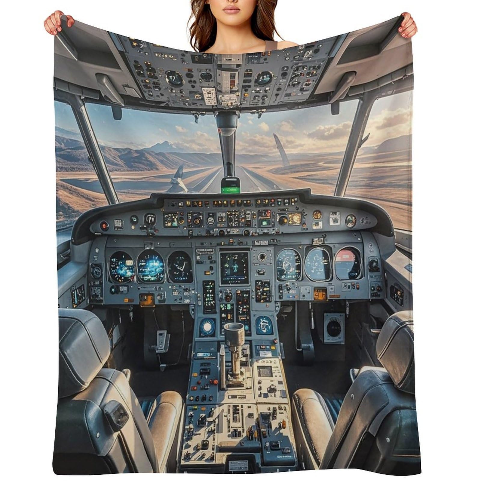 Flannel Airplane Cockpit Throw Blanket for Couch Super Soft Fuzzy Cozy Flannel Blankets No Shed No Pilling FAnti-Static Winter Bed Blanket Decorative and Giftable Blankets