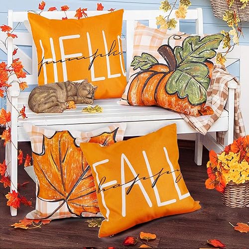 Miniatura 5 de YUJUN 4 fundas de almohada de otoño, 20 x 20 pulgadas, diseño de búfalo, calabaza, hojas de arce, Acción de Gracias, otoño, decoración de sofá para
