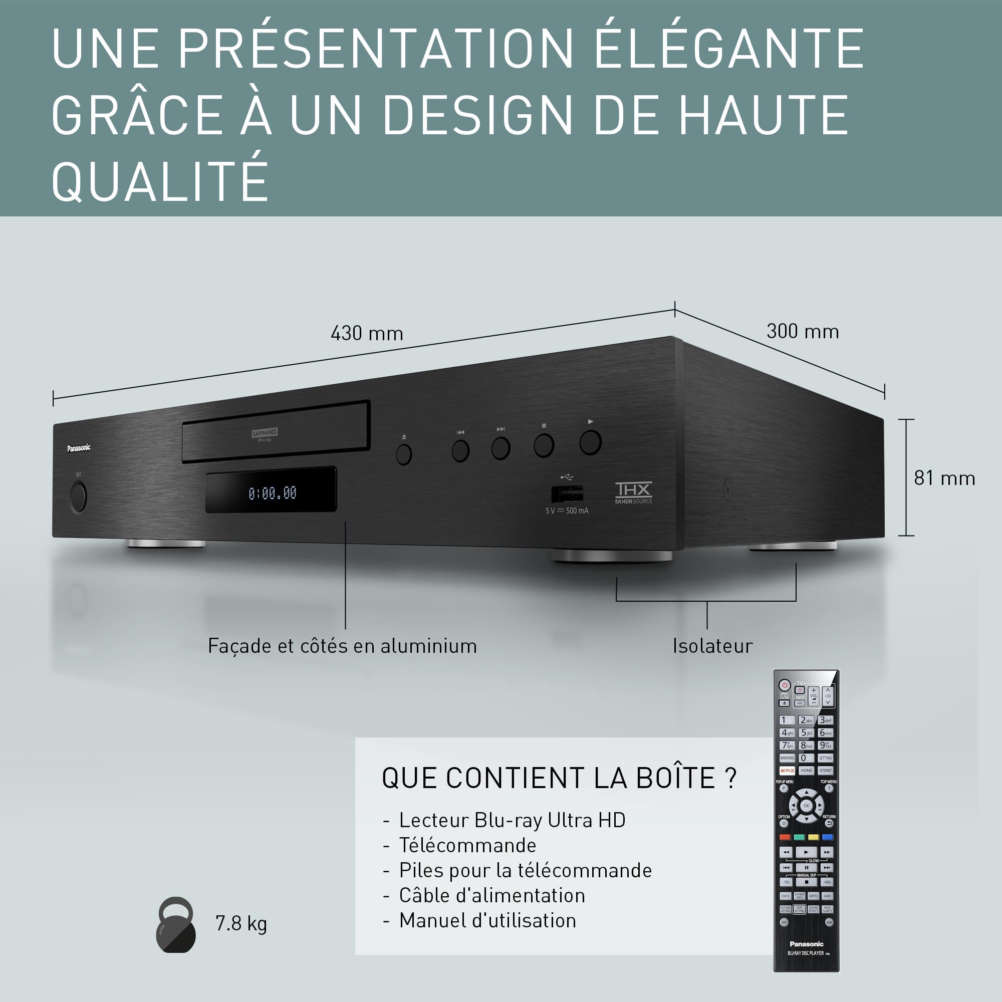 Panasonic Lecteur Blu Ray 4K HDR DP-UB9000EG1 I HDR10+/Dolby Vision Ultra HD Premium Convertisseur Audio High Res Double USB et HDMI WiFi/Ethernet Noir - Version Française