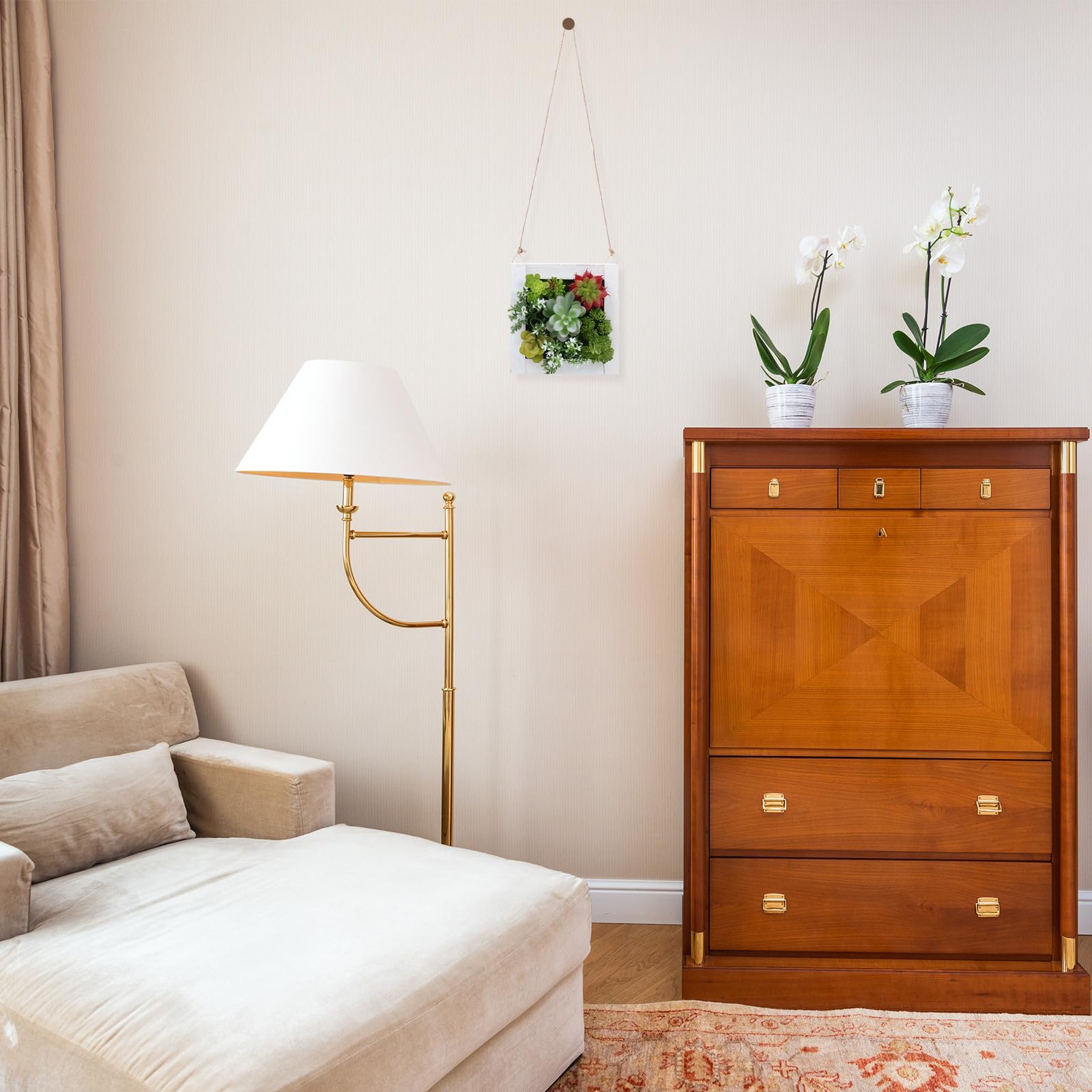 Cadre Suspendu avec Plantes Succulentes Artificielles en Plastique et Bois, Décoration Murale Intérieure Solide et Facile d'entretien pour Maison et Bureau