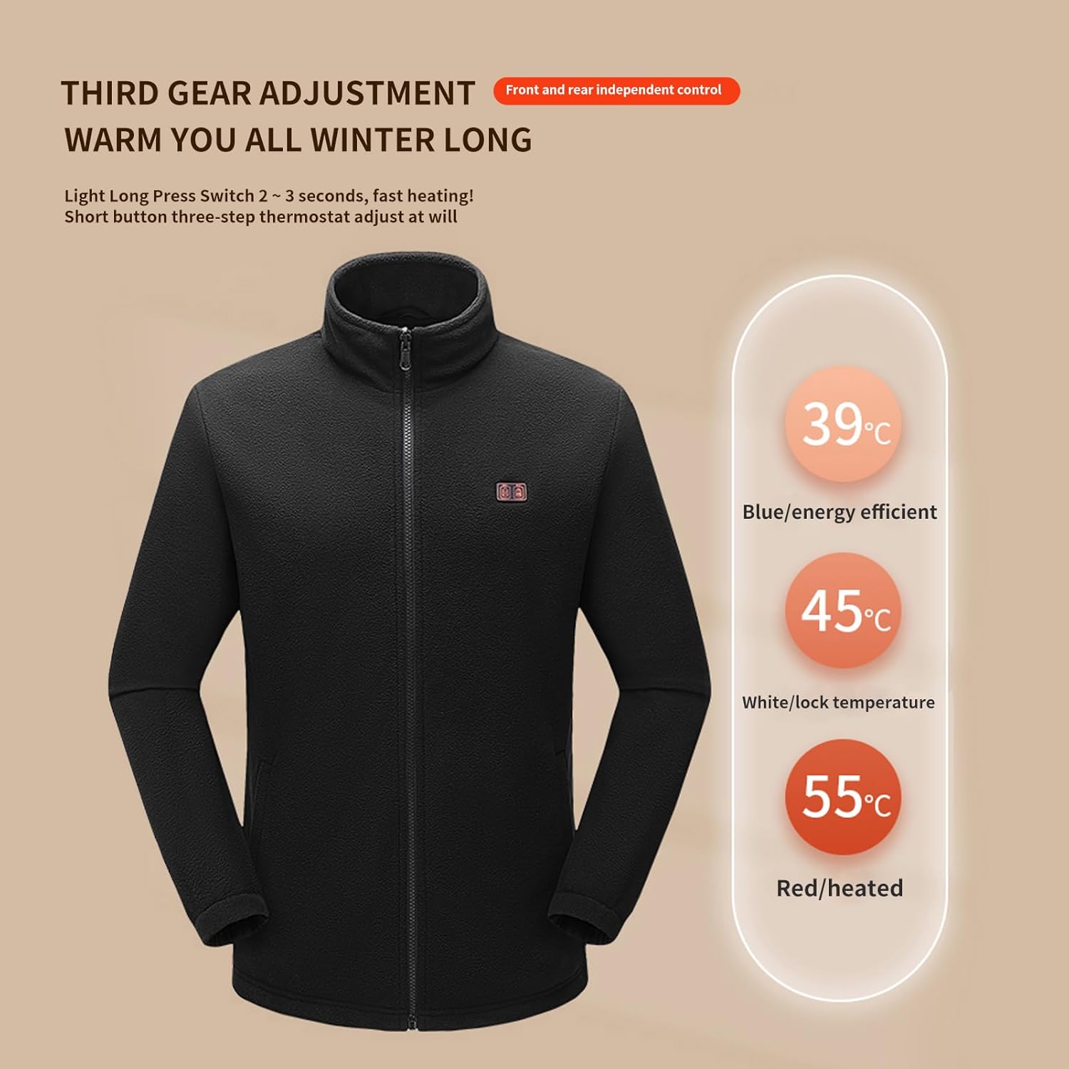Heated Jacket for Men Winter Outdoor Soft Shell Electric Heating Coat without Battery