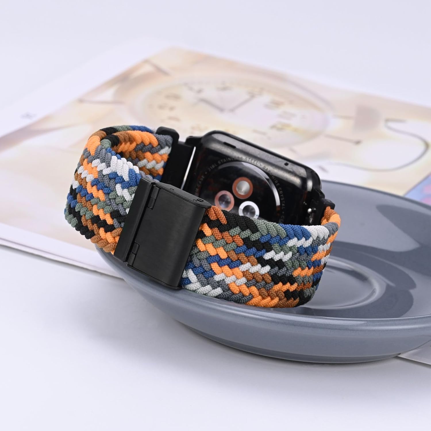 WOCCI 24mm Braided Nylon Watch Band for Men and Women, Quick Release, Black Stainless Steel Buckle (Camo) - Image 2