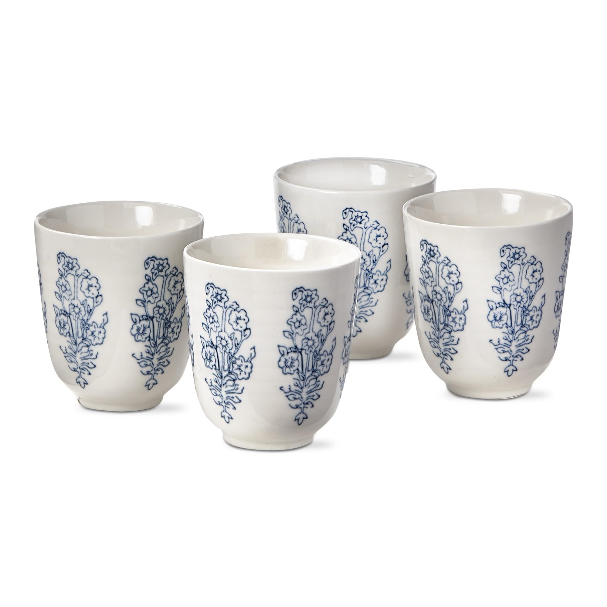 TAG Cottage Blue Floral Stoneware Tea Cup Set of 4, Dishwasher Safe, 6 oz. Blue