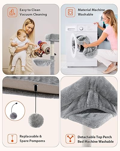 Miniatura 4 de MUTTROS Árbol para gatos grandes para adultos con percha superior súper grande, torre de gato de 56.3 pulgadas para gatos grandes con hamaca de