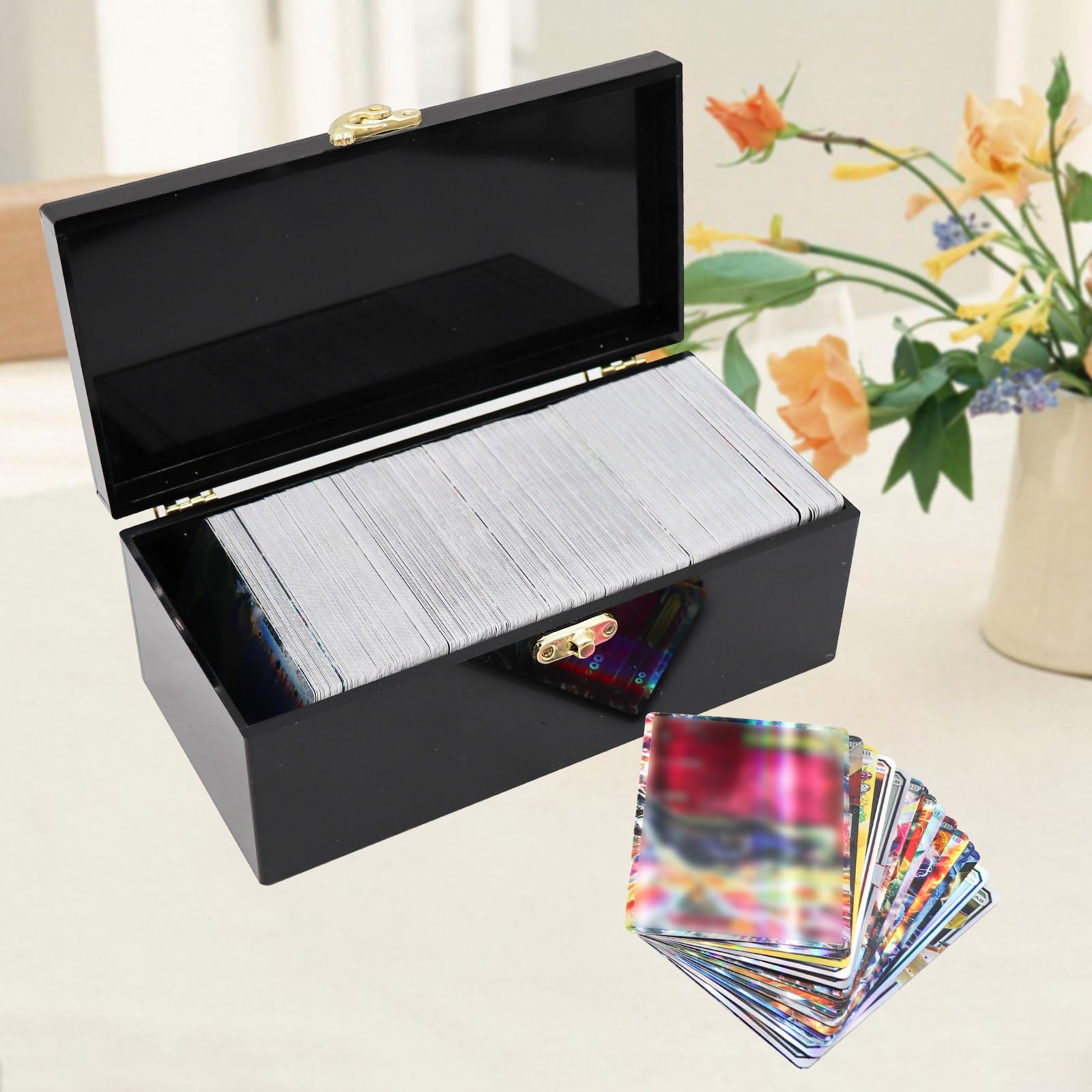 Black Acrylic Card Storage Box - Holds 500+ Sleeved Cards For MTG, TCG, And Sports Cards