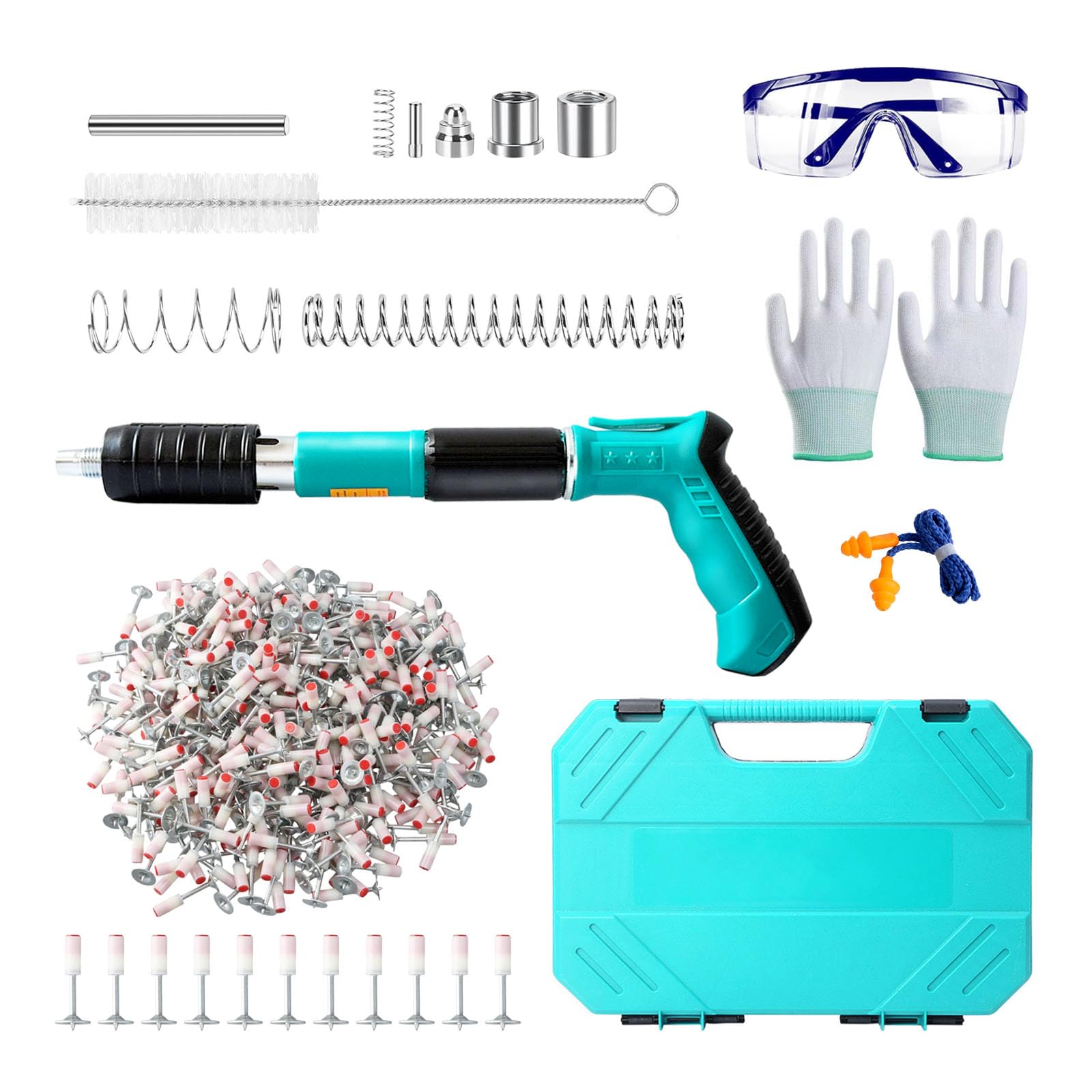 Pistola sparachiodi manuale con 5 livelli di potenza regolabili, dispositivo portatile per fissaggio con 180 chiodi tondi per soffitti, tubature, impianti elettrici e decorazioni interne Blu