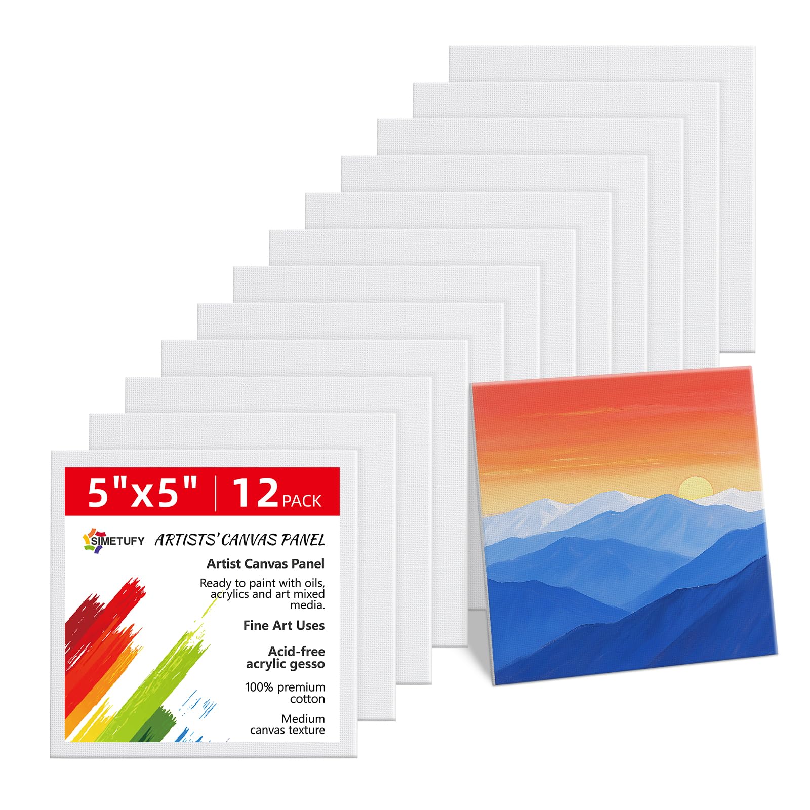 Snapklik.com : SIMETUFY 5x5 Inch 12 Pack Mini Canvas Boards D Acid Free ...