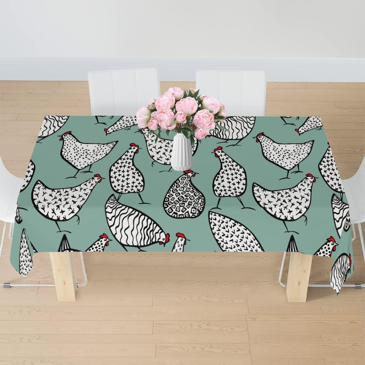 Poultry Chicken Rectangle Tablecloth 60 X 84 Inch Stain Wrinkle Resistant Washable Polyester Table Cloth for Dining Farmhouse Party Camping Decorative