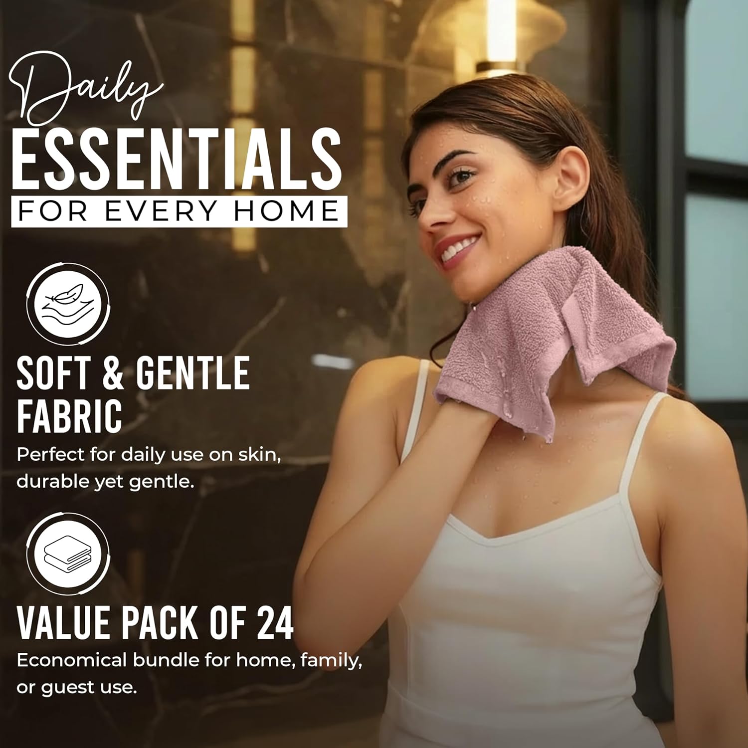 RIVERSIDE Pack of 24 Wash Cloths for Showering, 12 x 12 Inches, Super Soft & Absorbent, 100% Cotton Washcloths Premium Quality Flannel Face Cloths for Bathroom, Gym, Spa (Dusty Rose, 24 Pack) - Image 7
