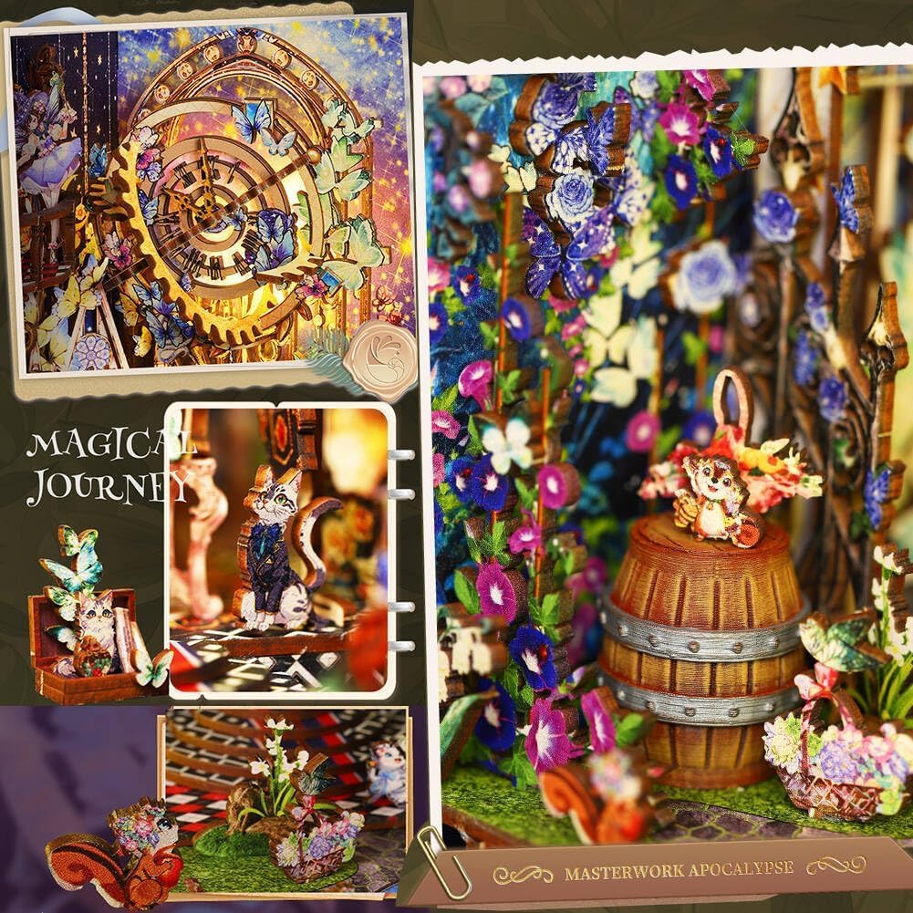 Zestaw do samodzielnego wykonania, miniaturowy domek dla lalek, zestaw książek 3D, drewniane puzzle, regał na książki, dekoracja z oświetleniem LED, dla nastolatków i dorosłych