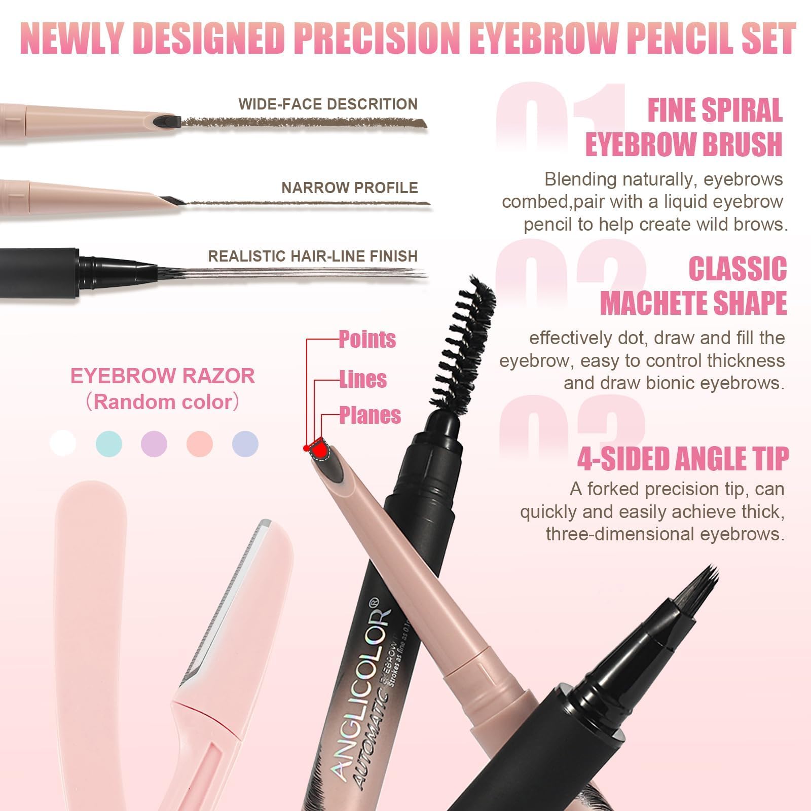 Prreal Microblading Eyebrow Pen Set,2 in 1 Dual Ended Eyebrow Pencil Precise with Spiral Brush,Replaceable Core,Eye Brow Razor - Image 4