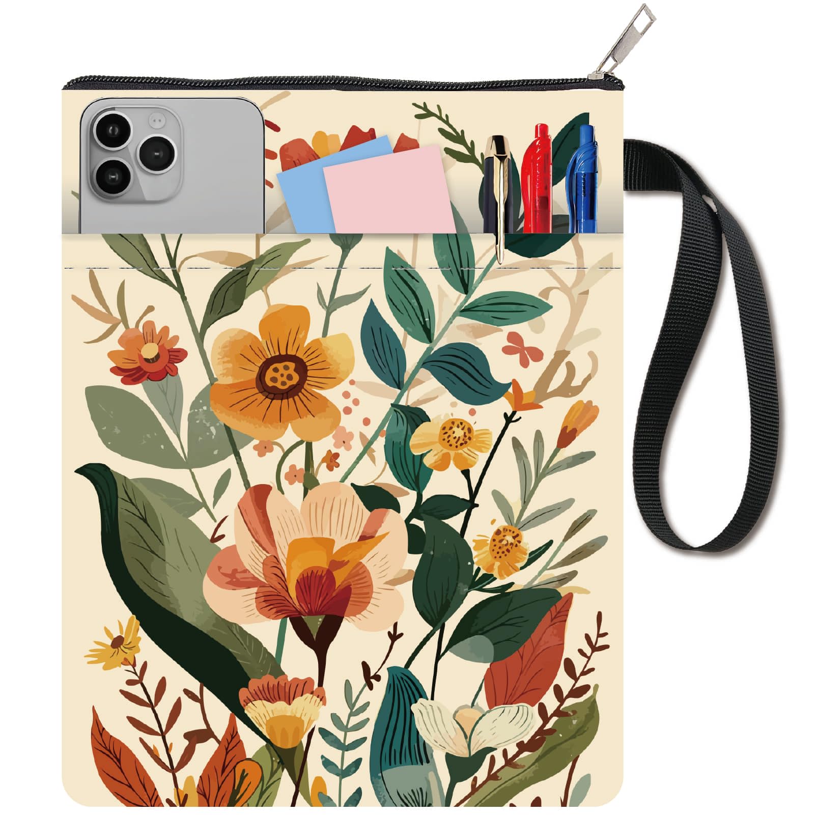 CRASPIRE Orange Flower Book Covers Plant Book Sleeve Book Protector for Paperbacks Washable Fabric Cloth Book Cover with Zipper and Extra Sleeve Pocket for Book Lovers Classmate Gifts
