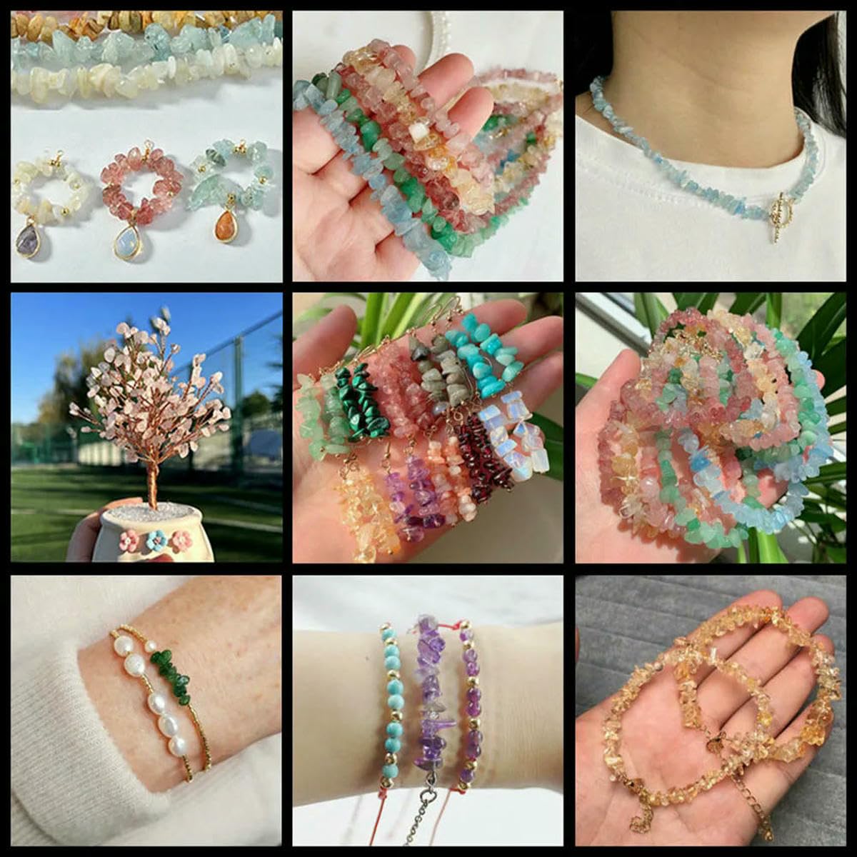 Cuentas irregulares de grava de forma libre, piedra natural, malaquita, amatista, gema, para hacer joyas, collares y pulseras, 16 pulgadas, fluorita, 10 unidades (aprox. 32 pulgadas)