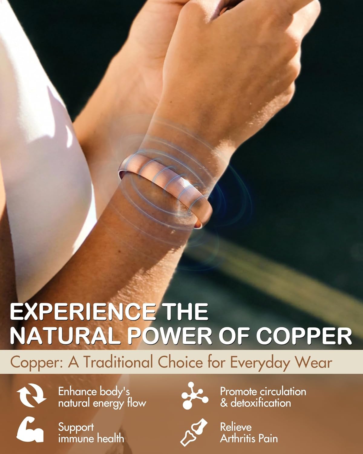 Feraco Pure Copper Bracelets for Women & Men, 99.99% Real Copper Tibetan Cuff Bangle, Adjustable Handmade Jewelry Gift - Image 2