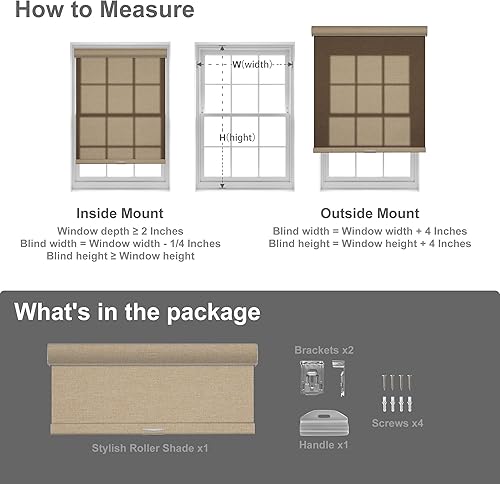 Miniatura 6 de Boolegon Persianas enrollables con filtro de luz para ventanas, inalámbricas, tela de lino, persianas enrollables, tela con aislamiento térmico y
