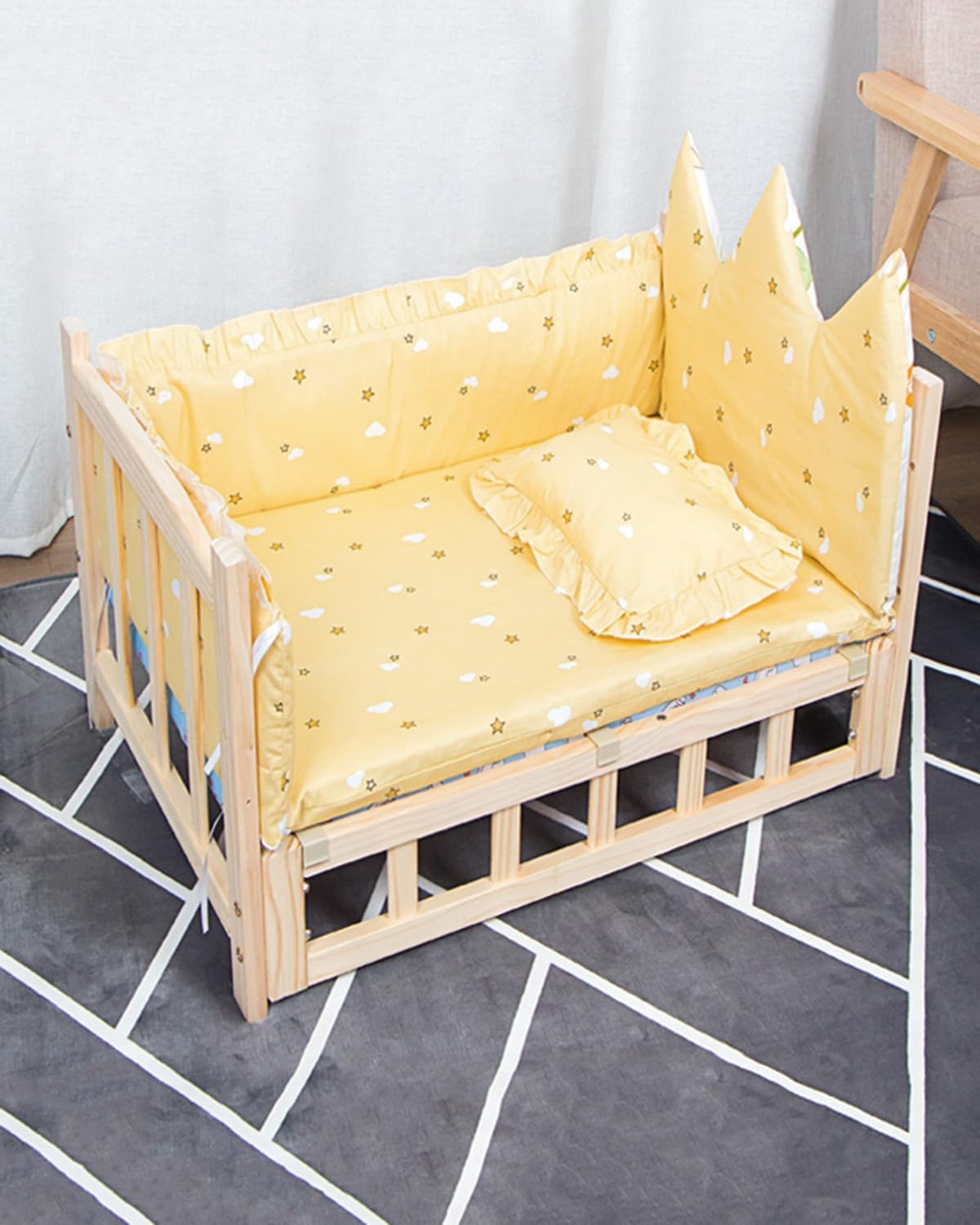 Basic Elevated Dog Bed Solid Wood Frame, Heavy Duty Modern Pet Rest Bed Four Seasons Universal, Indoor Cat Shelter for x/XL/XXL Large Pets (Color : 5-with Bedding, Size : S-60 * 38 * 34cm) (