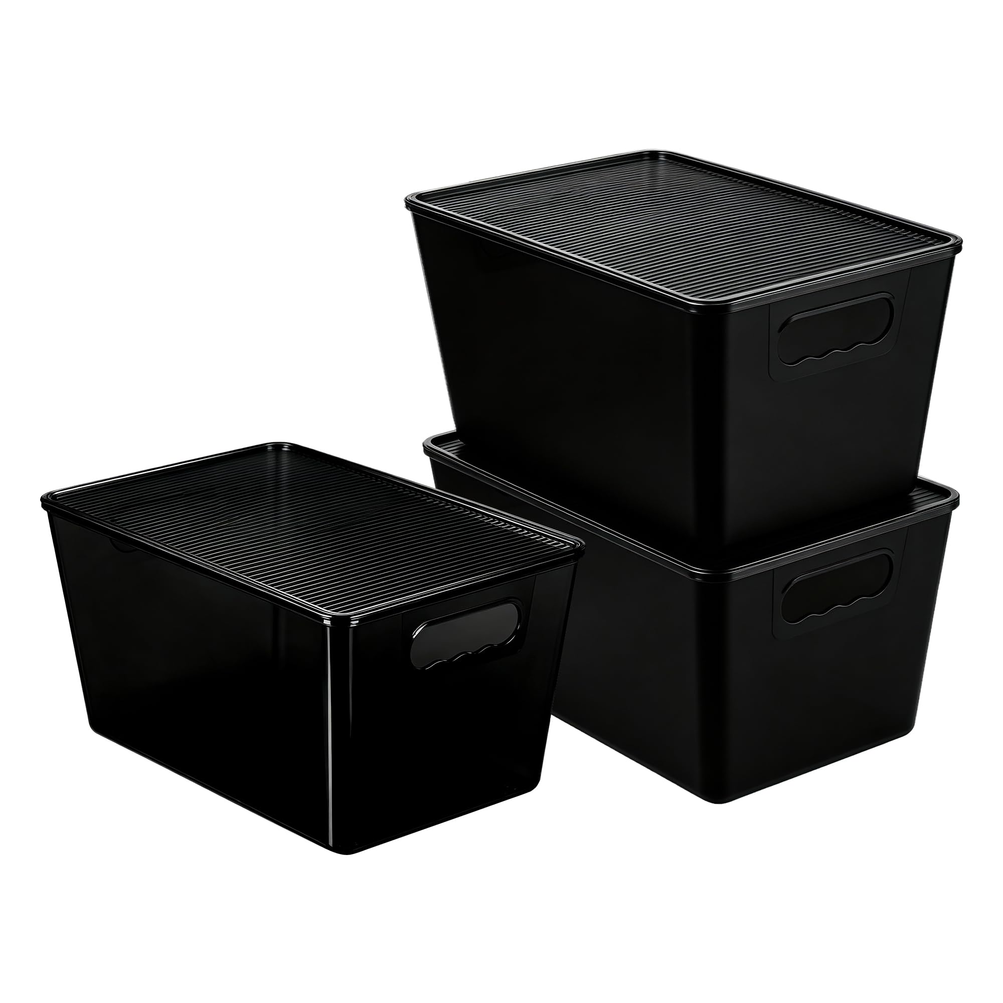 Vtopmart 3 Stück Aufbewahrungsbox mit Deckel, Ordnungsboxen Stapelboxen-L