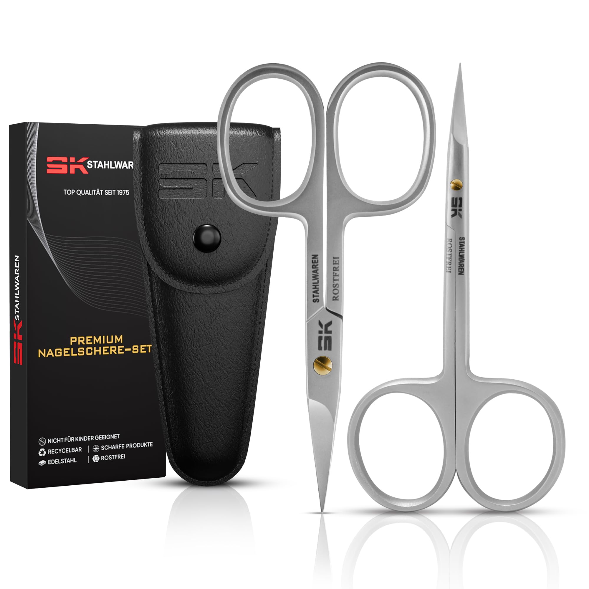 SK STAHLWAREN Scissors Set I 2-Piece I Cuticle Scissors Fine Curved 9.5 cm & Curved Nail Scissors 9 cm I Premium Rustproof Stainless Steel I Suitable for Removing Nail Skin and Skin Residues I