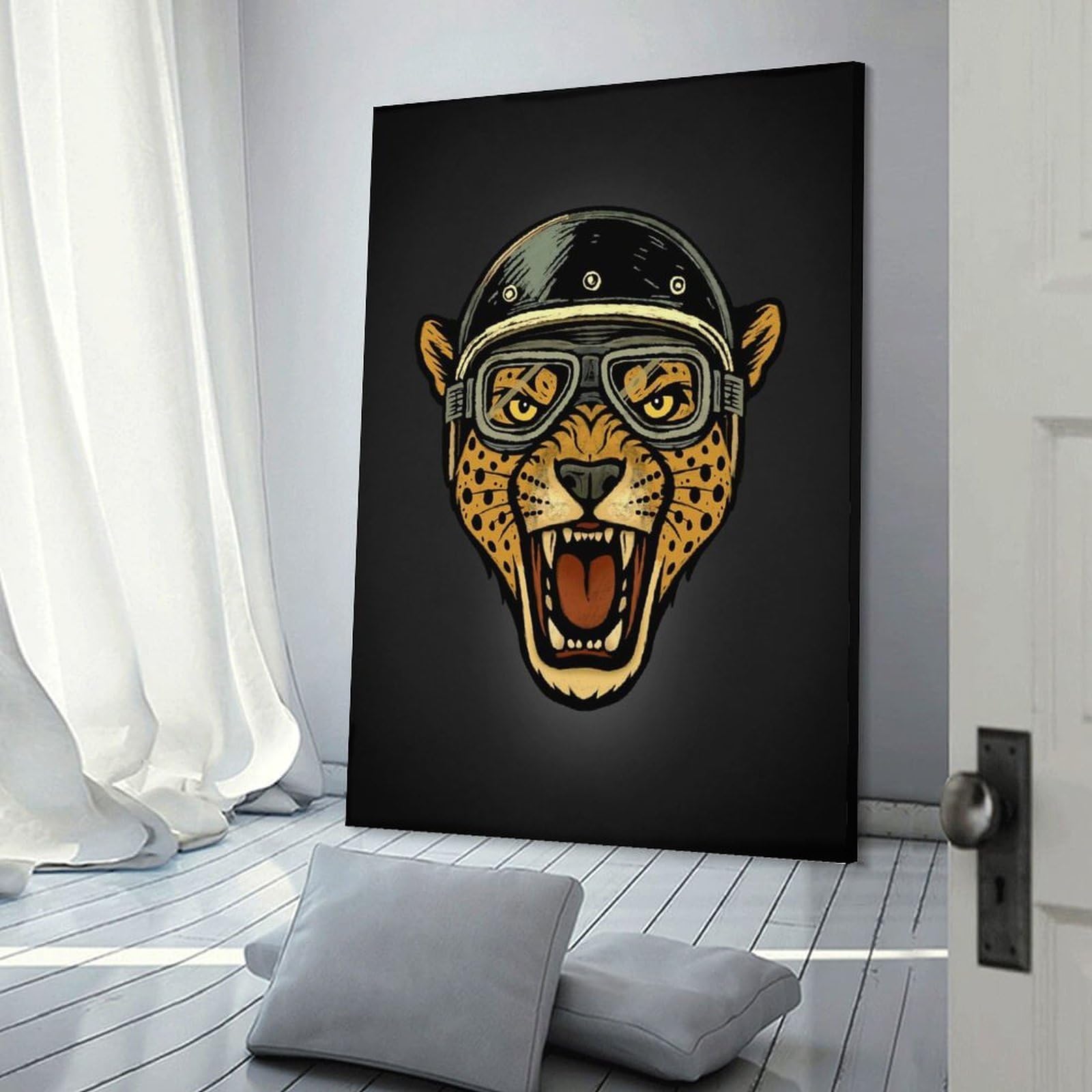 Junmoney Wildcat Biker Canvas Wall Decor 20x30inch(50x75cm), for Entrance Walls, Hall Decor Or Foyers, Wall Decor to Refresh Empty Corners