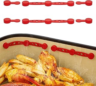 Air Fryer Magnet Silicone Buckle for Air Fryer Parchment Liner, Locks Disposable Liner in Place, Anti-Scald Design, Set of 2 - Red