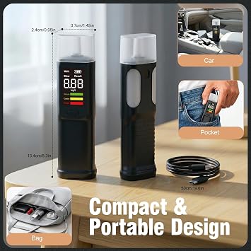 Breathalyzer, USB-C Rechargeable Alcohol Tester with LED Display, Professional Digital Breathalyzer for House Party Self-Testing, 11 Mouthpieces