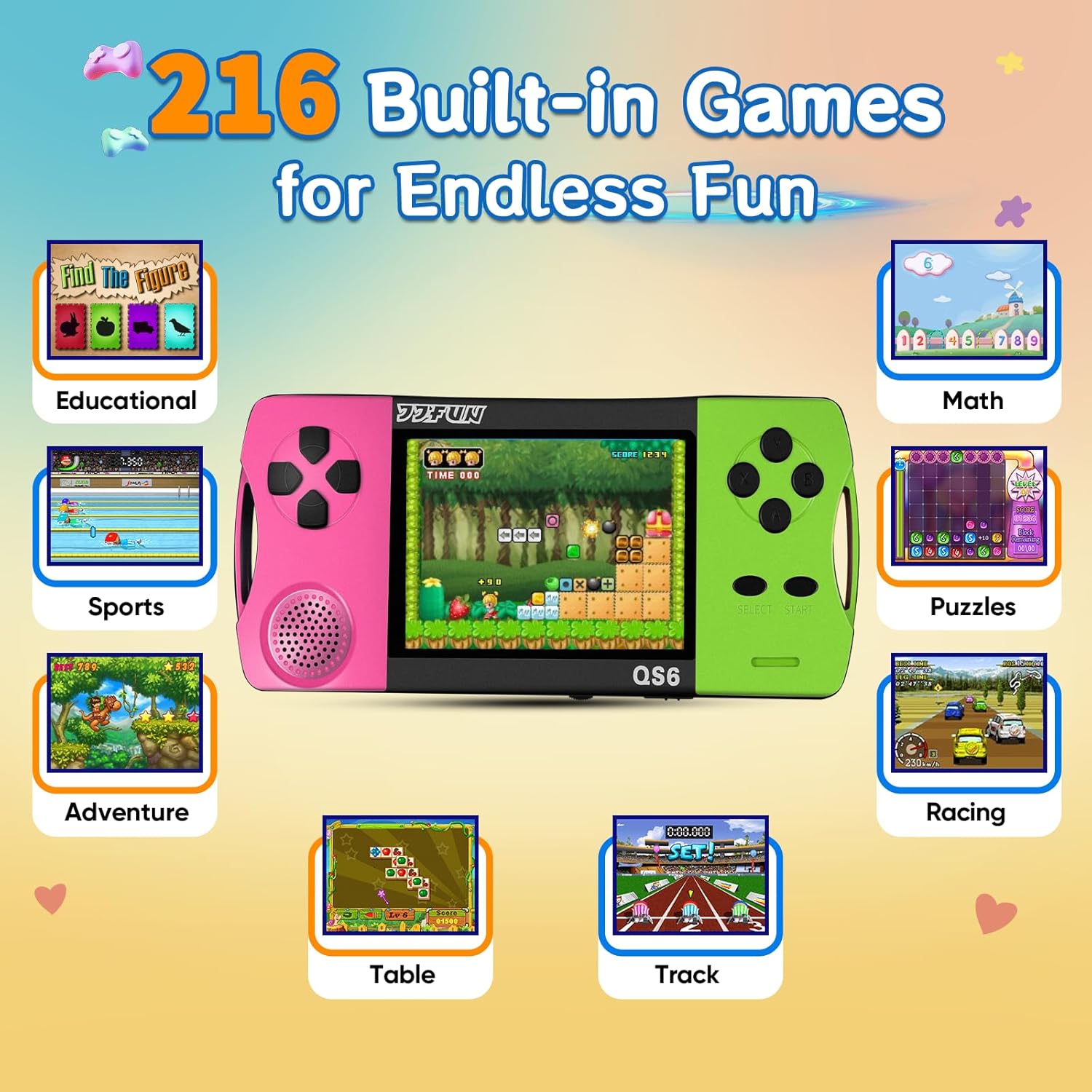 Handheld Games for Kids with 3.5" IPS Large Screen Built-in 216 Retro Video Games Portable Gaming Player with Rechargeable Battery Mini Arcade Electronic Toy Gifts for Boys Girls (Rose+Green) - Image 2