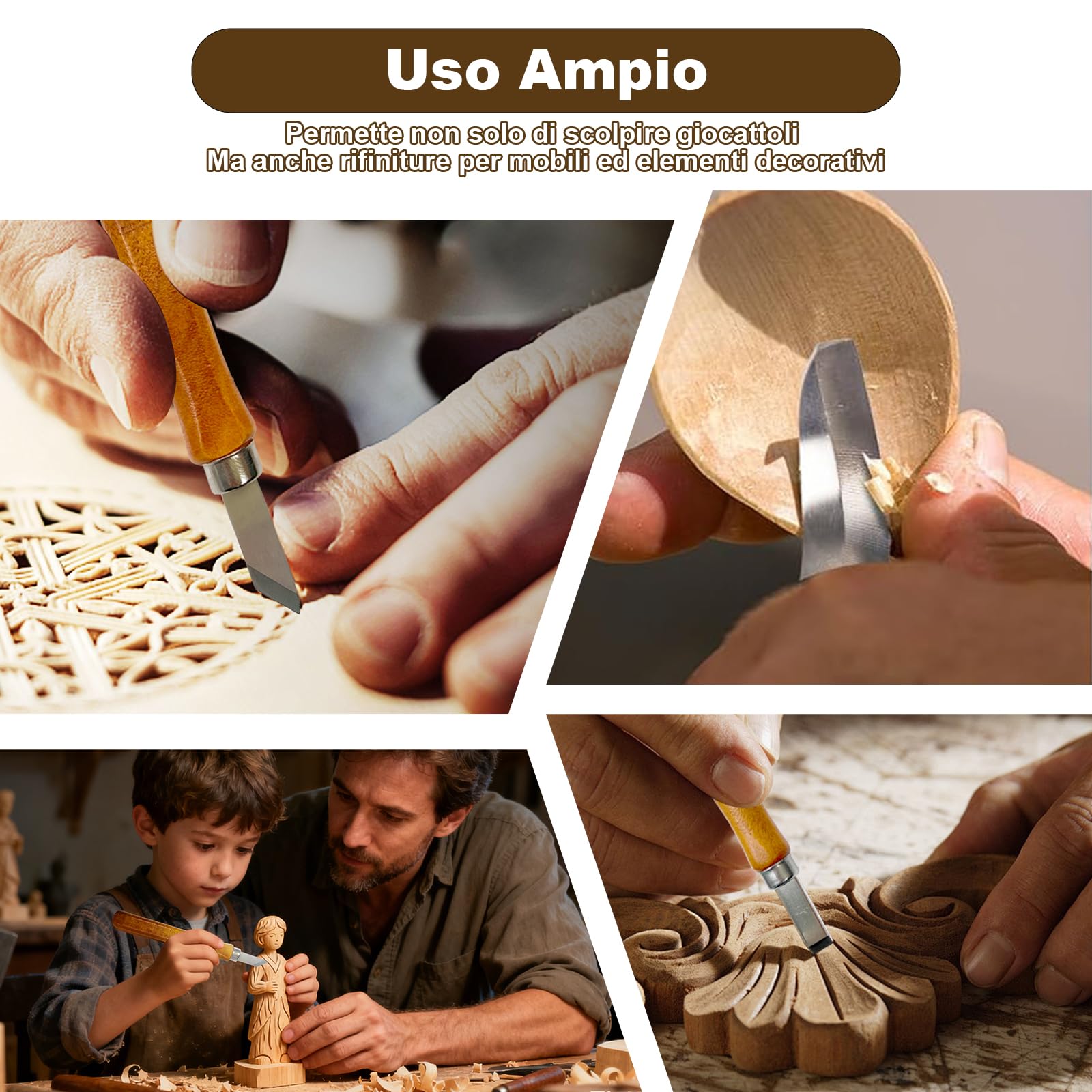 Set di utensili da intaglio da 23 pezzi, per amanti del fai da te, principianti, utensili professionali per intaglio in legno, per adulti e principianti, con ispirazione e stimolazione artistica