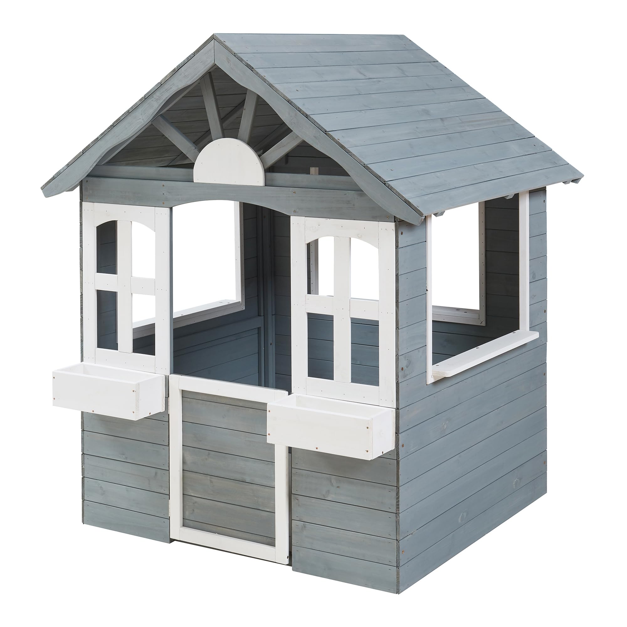 casa.pro Kinderspielhaus Outdoor Vesa Holzhaus Gartenspielhaus aus Tannenholz 138 x 120 x 102 cm mit Tür, Fenstern und Tafel Grau