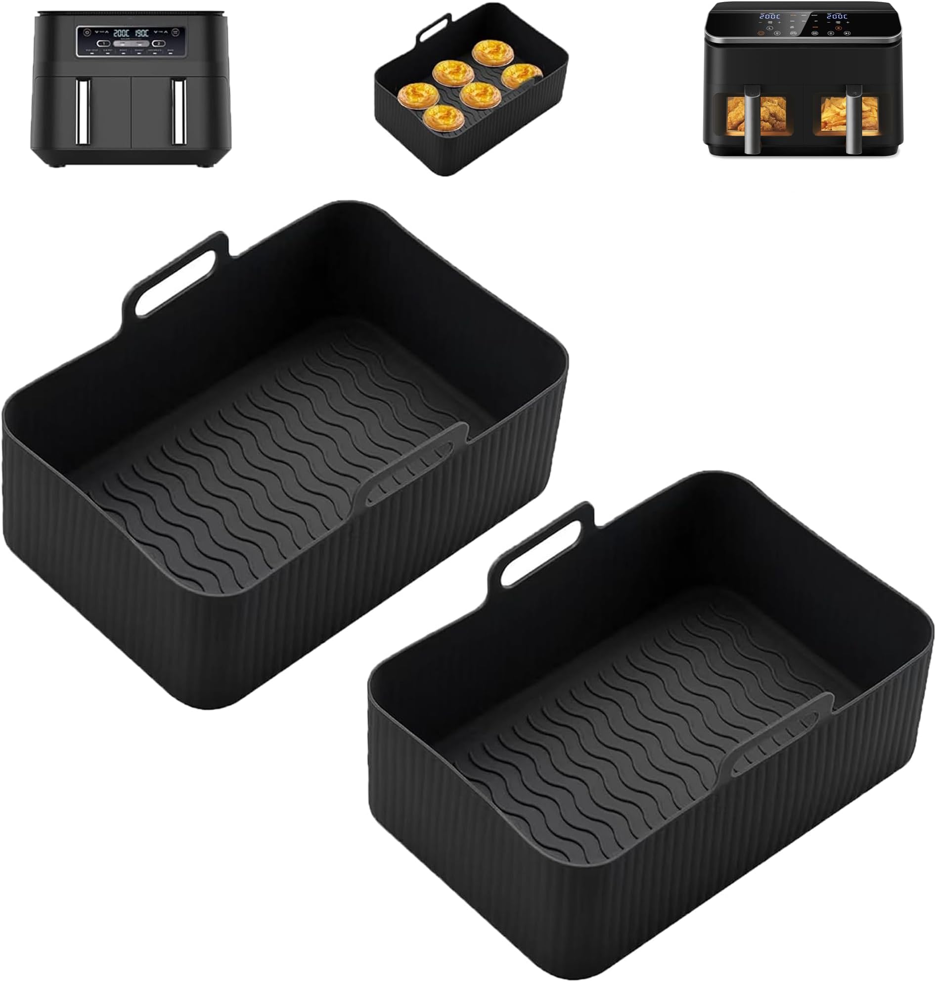 Air Fryer Silicone Liner for Cosori Dual Air Fryer 8.5L/Ninja/Tower,2pcs Air Fryer Liners Reusable Air Fryer Accessories for Ninja Foodi AF300UK and Other Dual Air Fryer