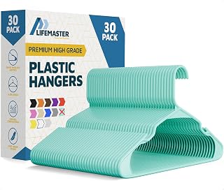 Lifemaster Plastic Clothes Hangers – Heavy Duty Hanger Set, for Organizing Clothes, Dresses, and Coat, Holds Up to 5 lbs, Space-Saving Hangers with Non-Slip Shoulder Grooves, Pack of 30, Aqua