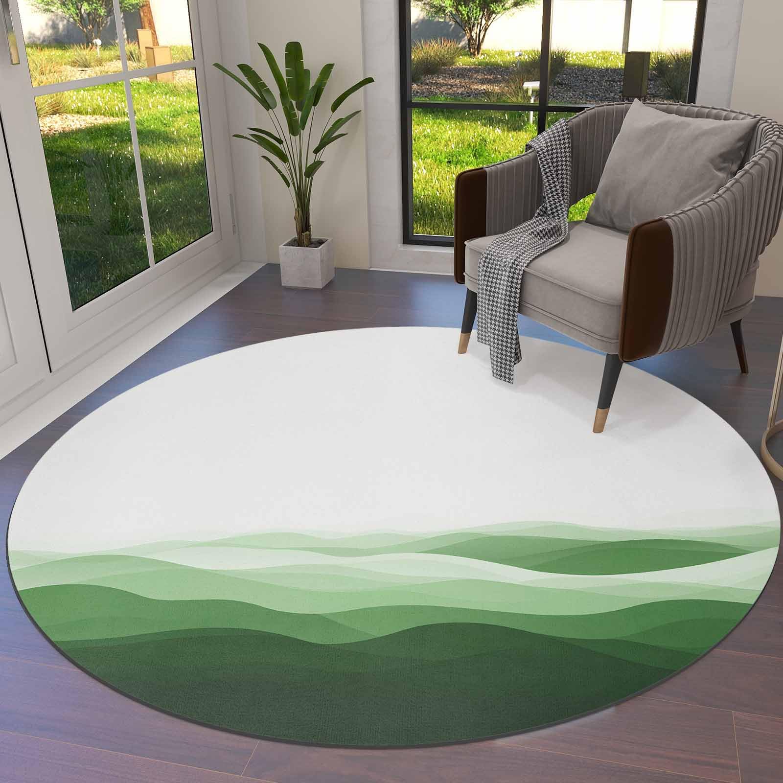 Abstract Round Area Rug 4ft, Green Wave Rugs for Living Room Bedroom Entryway Home Office Machine Washable Soft Indoor Floor Carpet Low Pile Mat