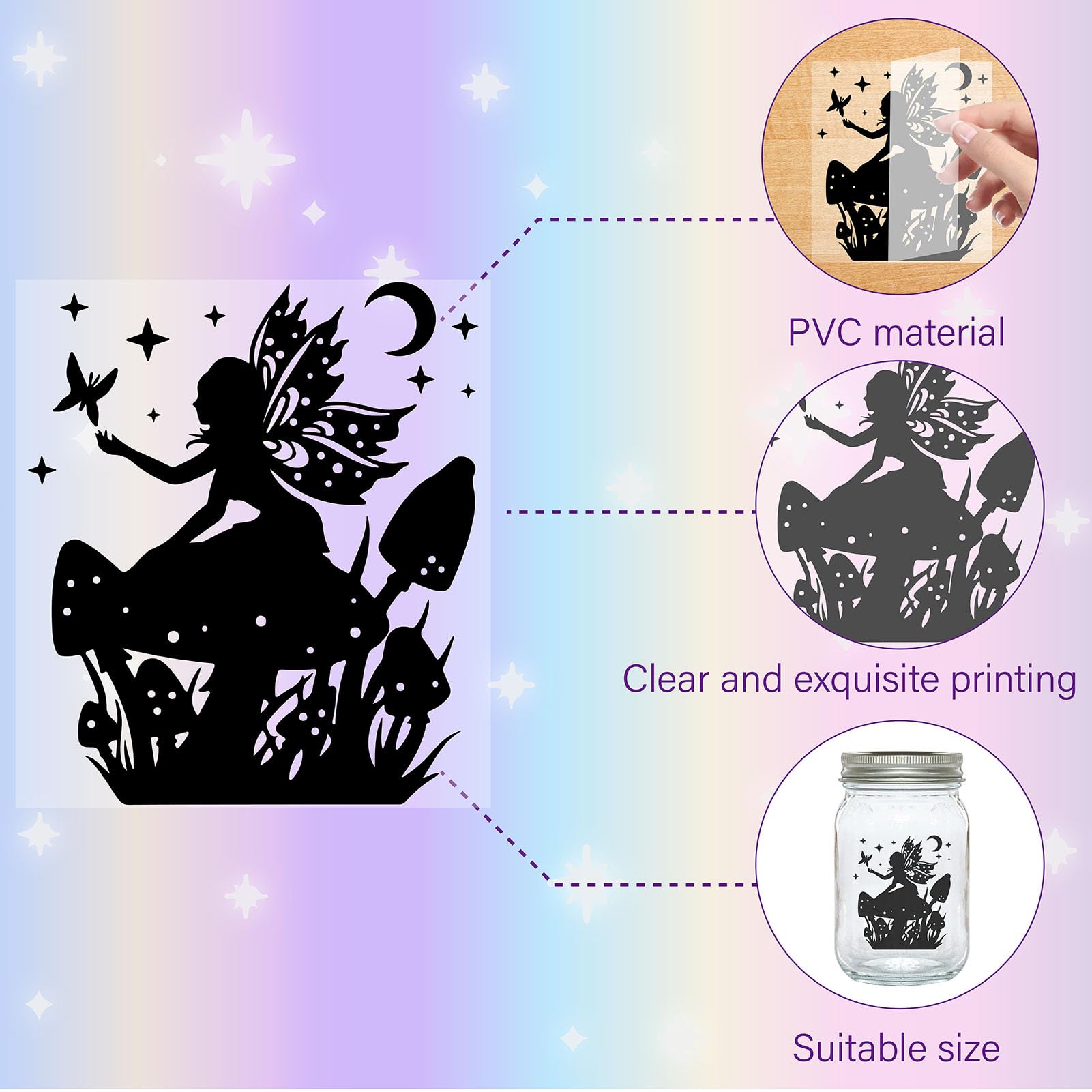 CREATCABIN 24Pcs Fairy Angel Silhouettes Mason Jar Decor Star Laser Cut Cardboard Scrapbook Cutouts Die Cuts PVC for Crafting Lantern Jars Wall Painting Windows Glass Phones 3.9x3.5Inch-No Sticker - Image 3