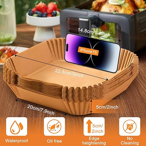 Miniatura 2 de 200 forros para freidora de aire desechables forros cuadrados de papel antiadherentes para freidora de aire de 7.9 pulgadas, papel pergamino de