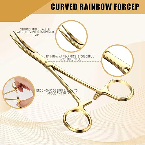 Vista 40 de BBTO Hemostat - Pinzas de hemostato curvadas y rectas para piercing, pinzas rectas y curvadas de acero inoxidable, pinzas de pesca (plata, 2 piezas)