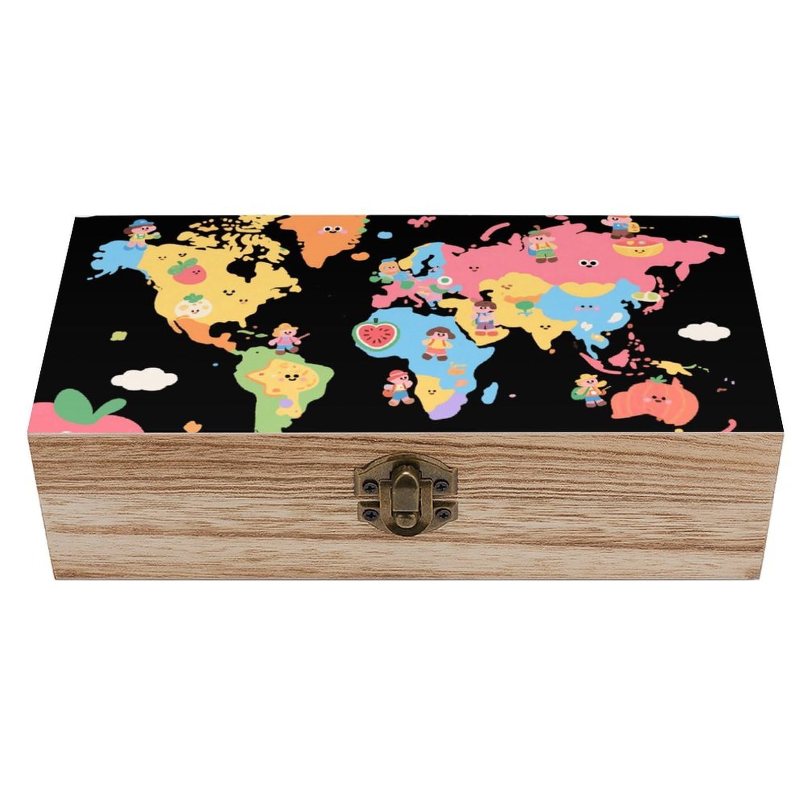 asbwuo World Map Wooden Keepsake Box Storage Boxes with Hinged Lid